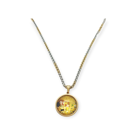 necklace steel gold silver klimt the kiss